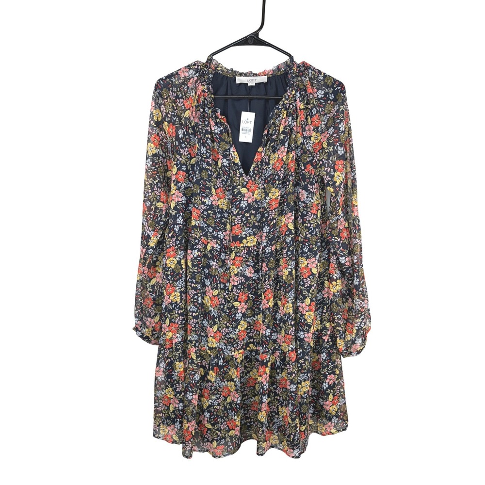 LOFT Floral Tie Neck Babydoll Cottagecore 90's Grunge Dress Size Small NWT
